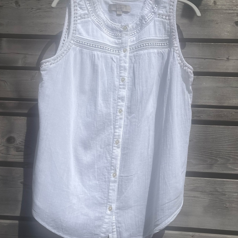 LOFT White Sleeveless Crochet Detail Blouse